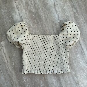 H&M Cream and Black Puff Sleeve Blouse